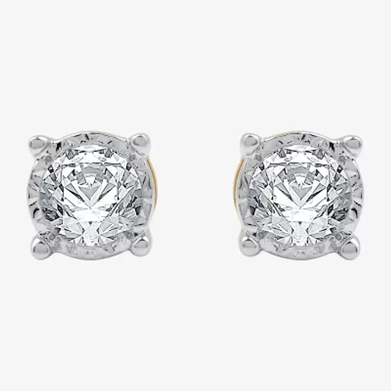 (G / Si1-Si2) 1/2 CT. T.W. Lab Grown White Diamond 14K Gold Over Silver 5.3mm Round Stud Earrings