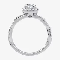 (G / Si1-Si2) Womens 1 CT. T.W. Lab Grown White Diamond 10K Gold Cushion Side Stone Halo Engagement Ring