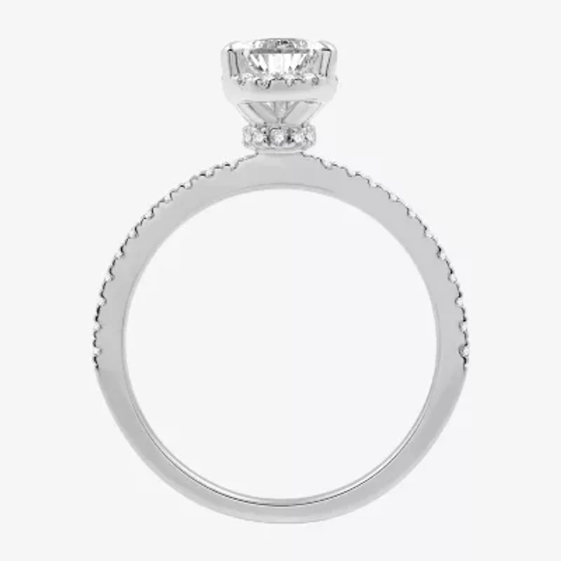 I Said Yes (G / Si1-Si2) Womens 1 CT. T.W. Lab Grown White Diamond Sterling Silver Pear Side Stone Halo Bridal Set