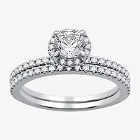 I Said Yes (G / Si1-Si2) Womens 1 CT. T.W. Lab Grown White Diamond Sterling Silver Round Side Stone Halo Bridal Set