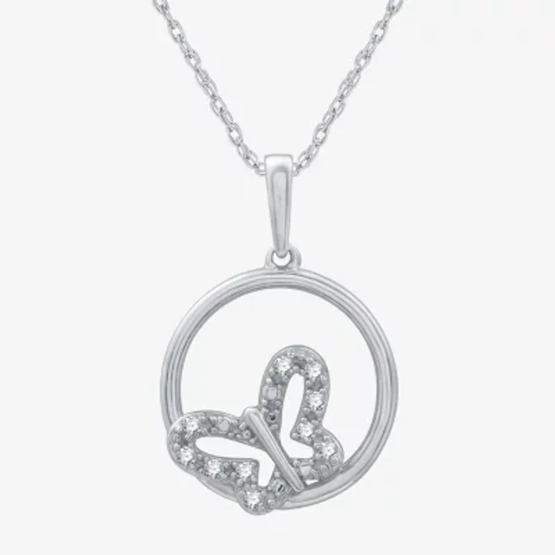 Womens 1/10 CT. T.W. Lab Grown White Diamond Sterling Silver Butterfly 18 Inch Pendant Necklace