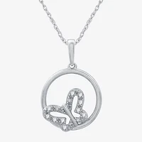 Womens 1/10 CT. T.W. Lab Grown White Diamond Sterling Silver Butterfly 18 Inch Pendant Necklace