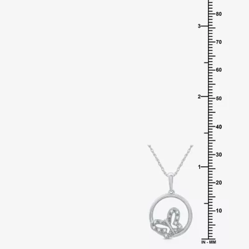 Womens 1/10 CT. T.W. Lab Grown White Diamond Sterling Silver Butterfly 18 Inch Pendant Necklace