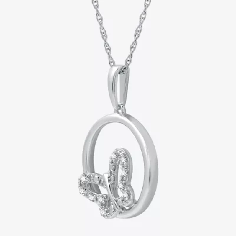 Womens 1/10 CT. T.W. Lab Grown White Diamond Sterling Silver Butterfly 18 Inch Pendant Necklace
