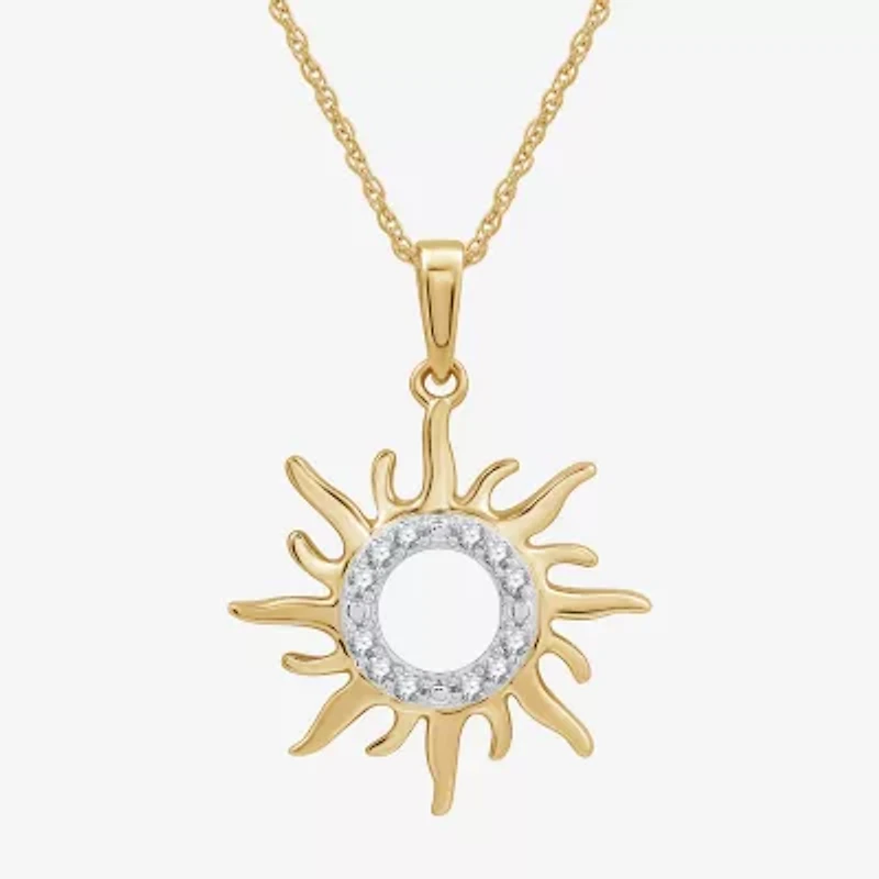 Womens 1/10 CT. T.W. Lab Grown White Diamond 14K Gold Over Silver Sterling Silver Sunburst 18 Inch Pendant Necklace