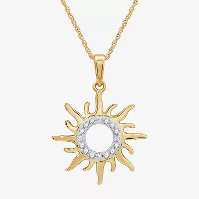 Womens 1/10 CT. T.W. Lab Grown White Diamond 14K Gold Over Silver Sterling Silver Sunburst 18 Inch Pendant Necklace