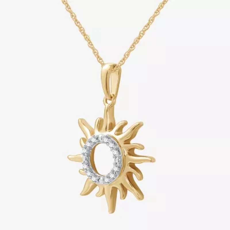 Womens 1/10 CT. T.W. Lab Grown White Diamond 14K Gold Over Silver Sterling Silver Sunburst 18 Inch Pendant Necklace