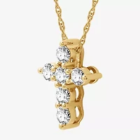 Womens 1/2 CT. T.W. Lab Grown White Diamond Sterling Silver Or 14K Gold Over Cross Pendant Necklace