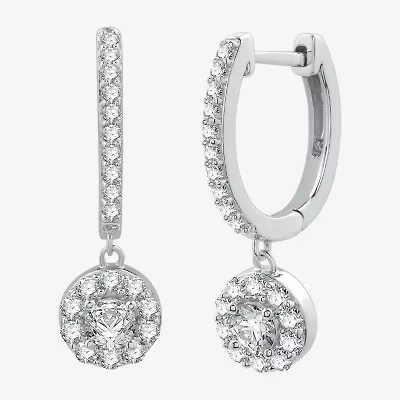 Womens 1 CT. T.W. Lab Grown White Diamond Sterling Silver 24.9mm Round Hoop Earrings
