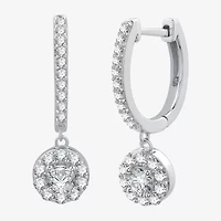 Womens 1 CT. T.W. Lab Grown White Diamond Sterling Silver 24.9mm Round Hoop Earrings
