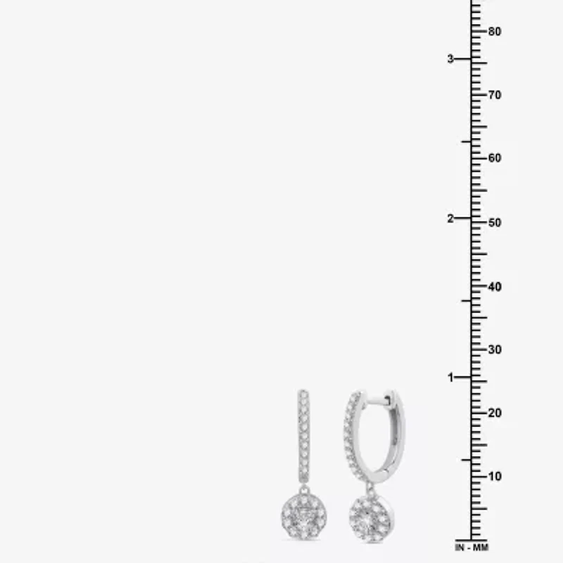 Womens 1 CT. T.W. Lab Grown White Diamond Sterling Silver 24.9mm Round Hoop Earrings