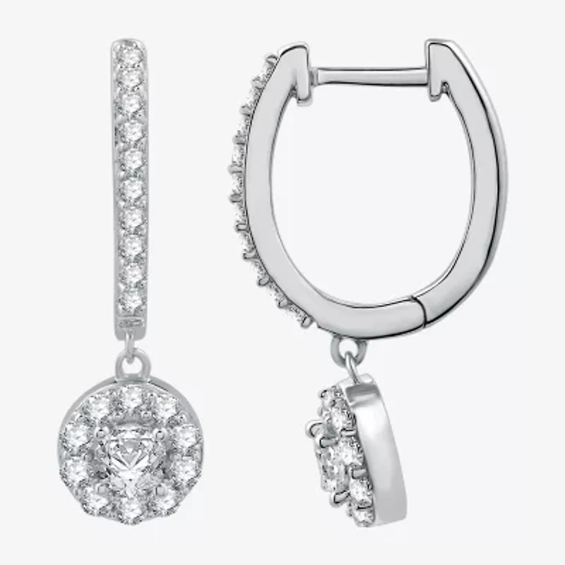 Womens 1 CT. T.W. Lab Grown White Diamond Sterling Silver 24.9mm Round Hoop Earrings