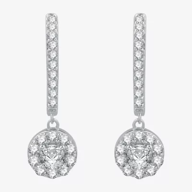 Womens 1 CT. T.W. Lab Grown White Diamond Sterling Silver 24.9mm Round Hoop Earrings