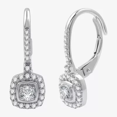 Womens 1/2 CT. T.W. Lab Grown White Diamond Sterling Silver 19mm Cushion Hoop Earrings