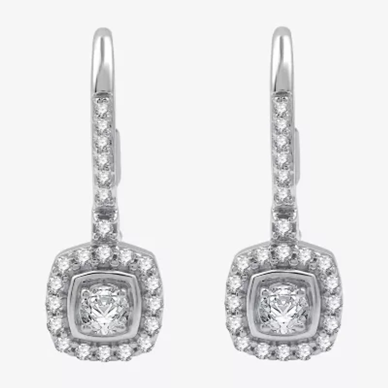 Womens 1/2 CT. T.W. Lab Grown White Diamond Sterling Silver 19mm Cushion Hoop Earrings