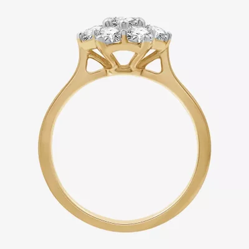 Womens 1 CT. T.W. Lab Grown White Diamond 14K Gold Over Silver Sterling Cocktail Ring