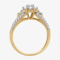 Womens 1 CT. T.W. Lab Grown White Diamond 14K Gold Over Silver Sterling Flower Side Stone Cocktail Ring