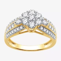 Womens 1 CT. T.W. Lab Grown White Diamond 14K Gold Over Silver Sterling Flower Side Stone Cocktail Ring
