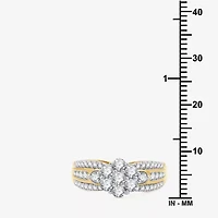 Womens 1 CT. T.W. Lab Grown White Diamond 14K Gold Over Silver Sterling Flower Side Stone Cocktail Ring