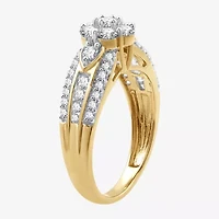 Womens 1 CT. T.W. Lab Grown White Diamond 14K Gold Over Silver Sterling Flower Side Stone Cocktail Ring