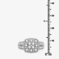 Womens 1 CT. T.W. Lab Grown White Diamond Sterling Silver Cushion Halo Side Stone Cocktail Ring