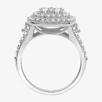 Womens 1 1/2 CT. T.W. Lab Grown White Diamond Sterling Silver Cushion Halo Side Stone Cocktail Ring