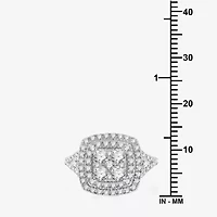 Womens 1 1/2 CT. T.W. Lab Grown White Diamond Sterling Silver Cushion Halo Side Stone Cocktail Ring