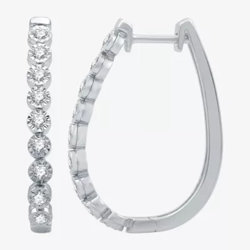 Womens 1/2 CT. T.W. Lab Grown White Diamond Sterling Silver 27.8mm Hoop Earrings