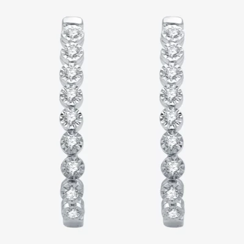 Womens 1/2 CT. T.W. Lab Grown White Diamond Sterling Silver 27.8mm Hoop Earrings