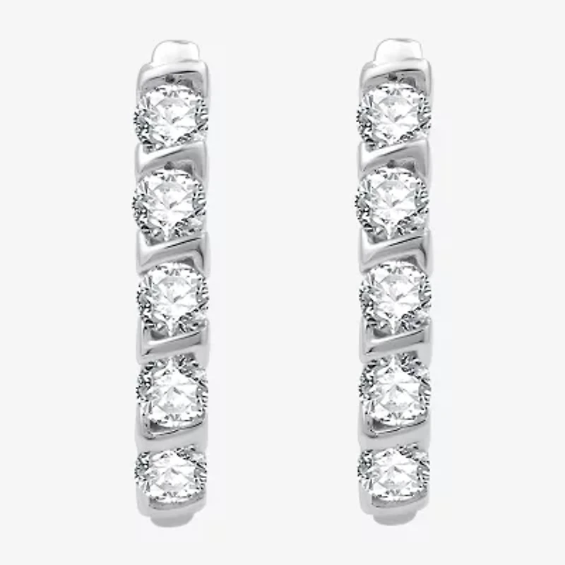 Womens 1 1/2 CT. T.W. Lab Grown White Diamond 14K Gold Over Silver Sterling Silver 23.8mm Hoop Earrings