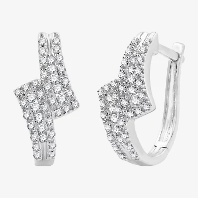 Womens 1/2 CT. T.W. Lab Grown White Diamond Sterling Silver 17.1mm Hoop Earrings