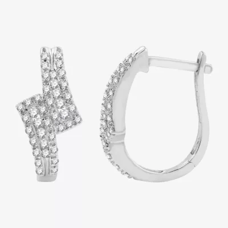 Womens 1/2 CT. T.W. Lab Grown White Diamond Sterling Silver 17.1mm Hoop Earrings