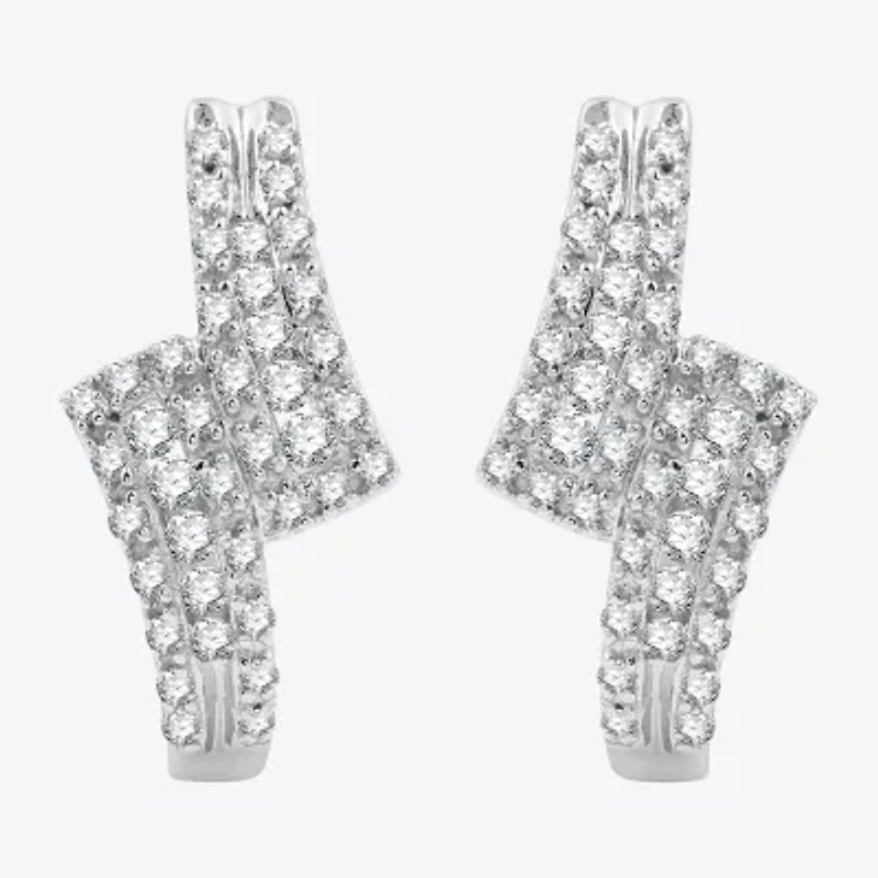 Womens 1/2 CT. T.W. Lab Grown White Diamond Sterling Silver 17.1mm Hoop Earrings