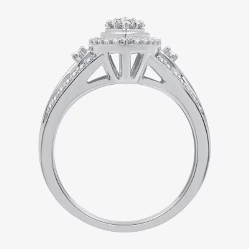 Womens 20MM 1/2 CT. T.W. Lab Grown White Diamond Sterling Silver Crossover Side Stone Band
