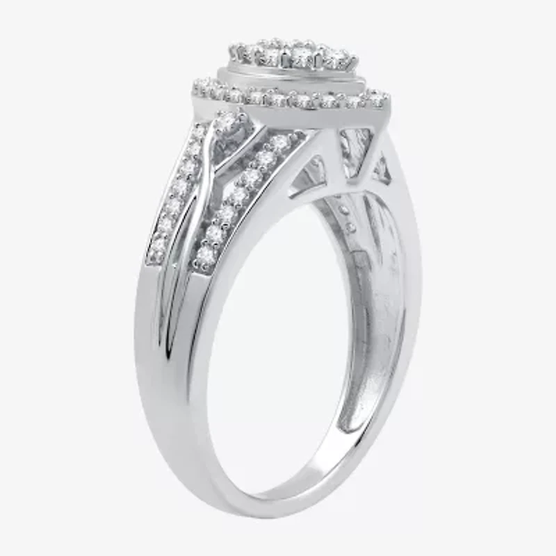 Womens 20MM 1/2 CT. T.W. Lab Grown White Diamond Sterling Silver Crossover Side Stone Band