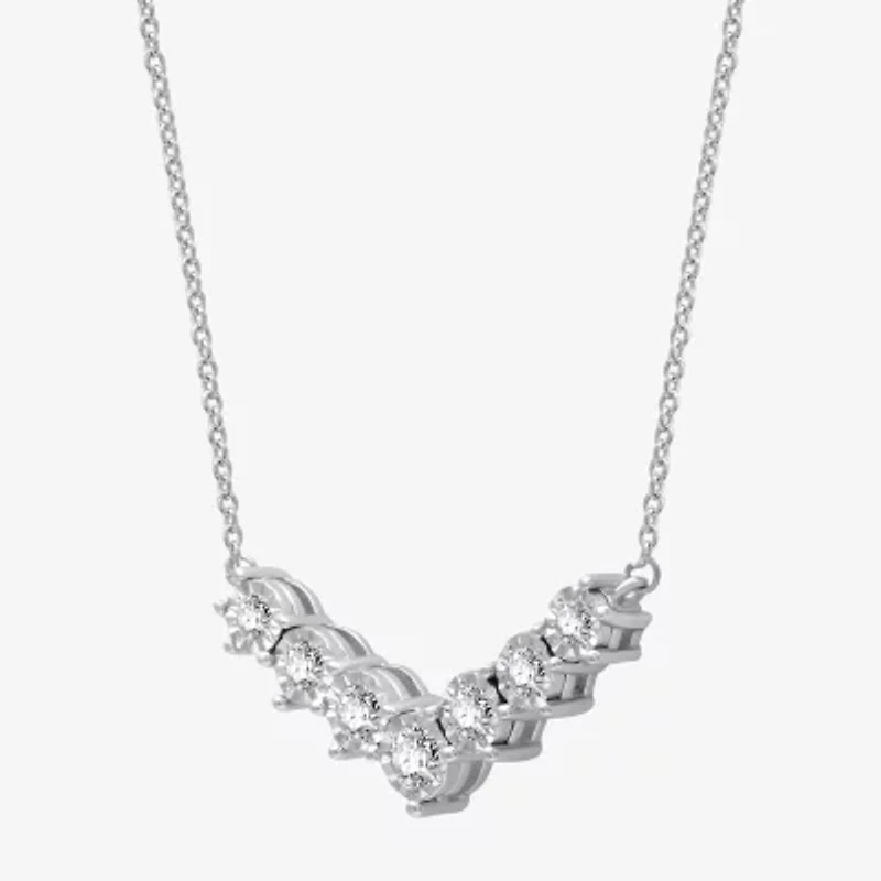 Womens 1/2 CT. T.W. Lab Grown White Diamond Sterling Silver 16 1/2 Inch Pendant Necklace