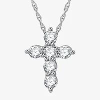 Womens 1/2 CT. T.W. Lab Grown White Diamond Sterling Silver Or 14K Gold Over Cross Pendant Necklace