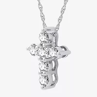 Womens 1/2 CT. T.W. Lab Grown White Diamond Sterling Silver Or 14K Gold Over Cross Pendant Necklace