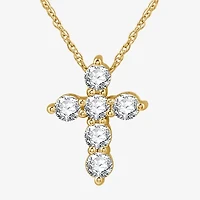Womens 1 CT. T.W. Lab Grown White Diamond 14K Gold Over Silver Sterling Cross 18 Inch Pendant Necklace