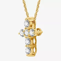 Womens 1 CT. T.W. Lab Grown White Diamond 14K Gold Over Silver Sterling Cross 18 Inch Pendant Necklace