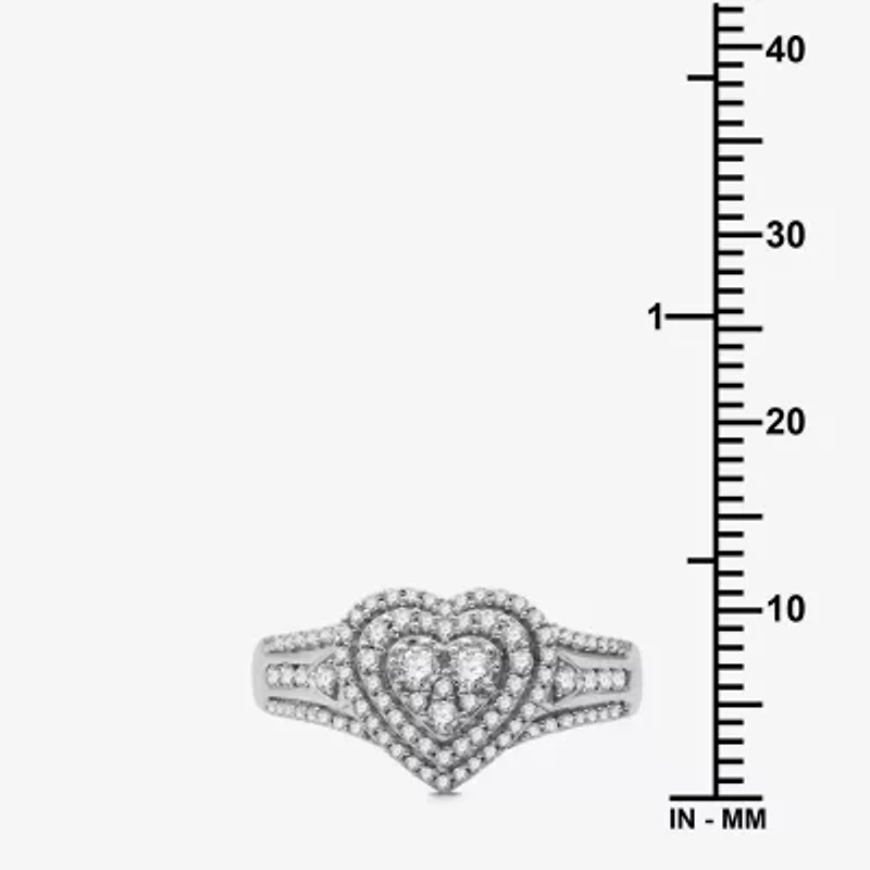 Womens 1/2 CT. T.W. Lab Grown White Diamond Sterling Silver Heart Side Stone Band