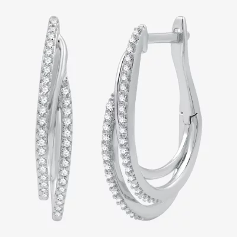 Womens 1/3 CT. T.W. Lab Grown White Diamond Sterling Silver 22.8mm Hoop Earrings