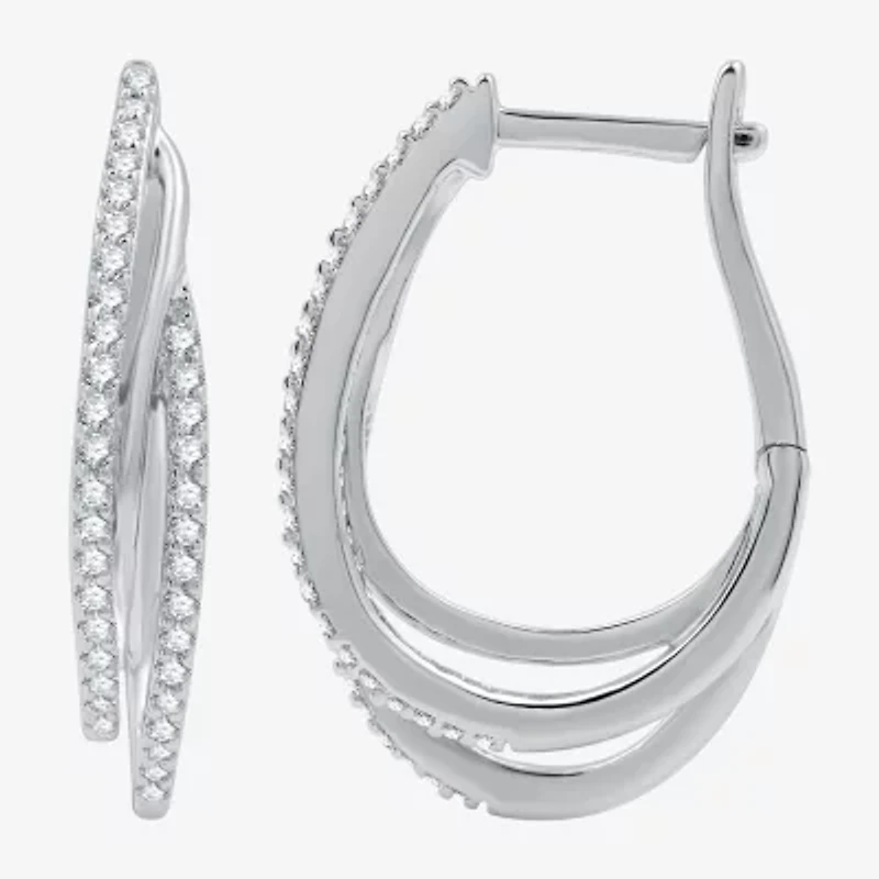 Womens 1/3 CT. T.W. Lab Grown White Diamond Sterling Silver 22.8mm Hoop Earrings