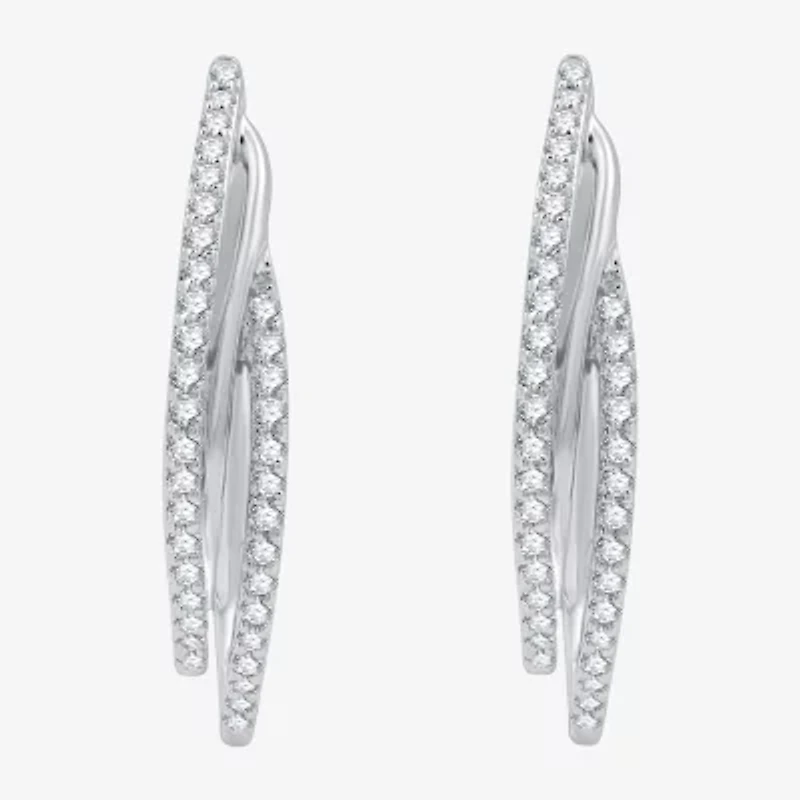 Womens 1/3 CT. T.W. Lab Grown White Diamond Sterling Silver 22.8mm Hoop Earrings