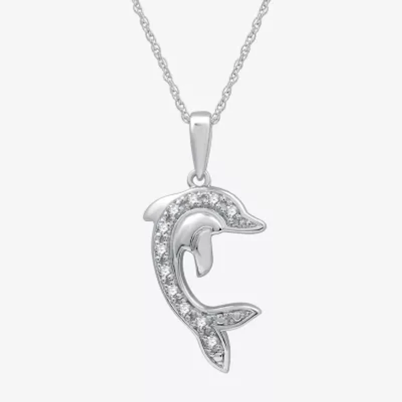 Dolphin Womens 1/10 CT. T.W. Lab Grown White Diamond Sterling Silver 18 Inch Pendant Necklace