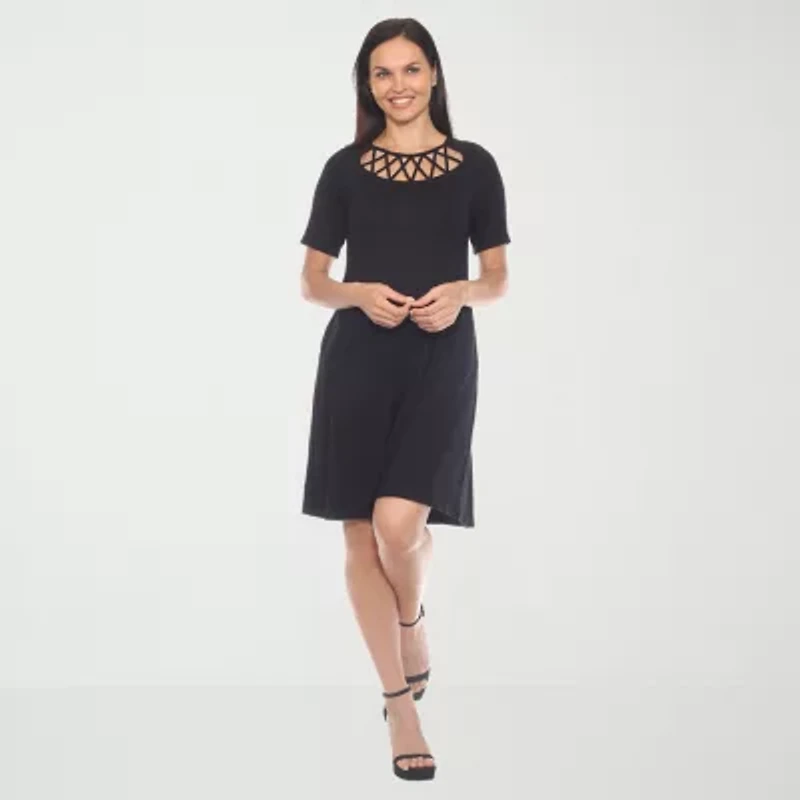 White Mark Womens Short Sleeve A-Line Dress