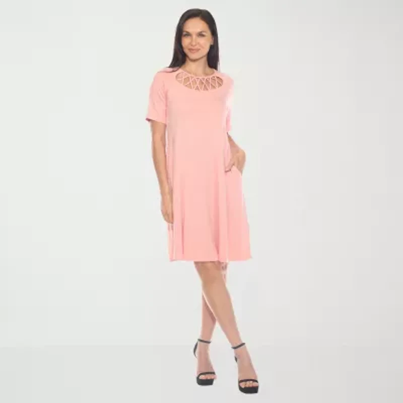 White Mark Womens Crew Neck Short Sleeve A-Line Dress