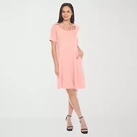 White Mark Womens Crew Neck Short Sleeve A-Line Dress