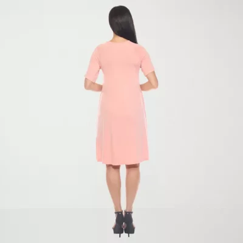 White Mark Womens Crew Neck Short Sleeve A-Line Dress