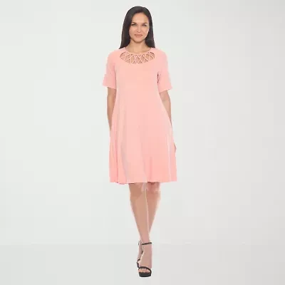 White Mark Womens Crew Neck Short Sleeve A-Line Dress